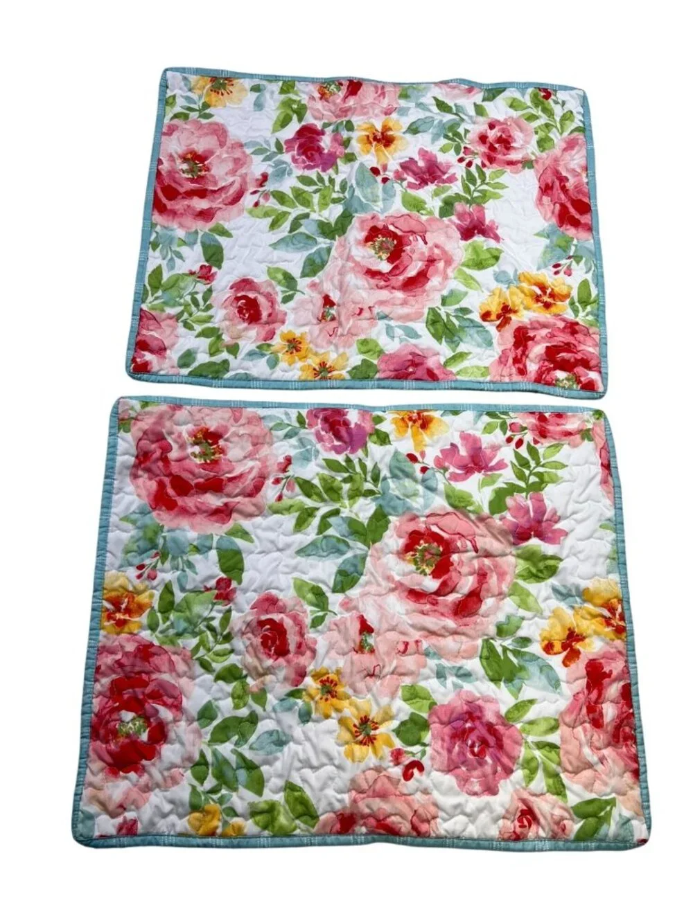 Set of 2 Cozy Boho Floral Quilted Pillow Shams Envelope Closure